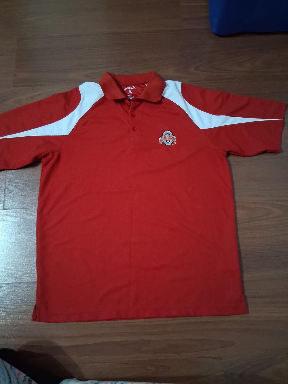Antigua Red Polo with White Shoulder Panels and Ohio State Patch